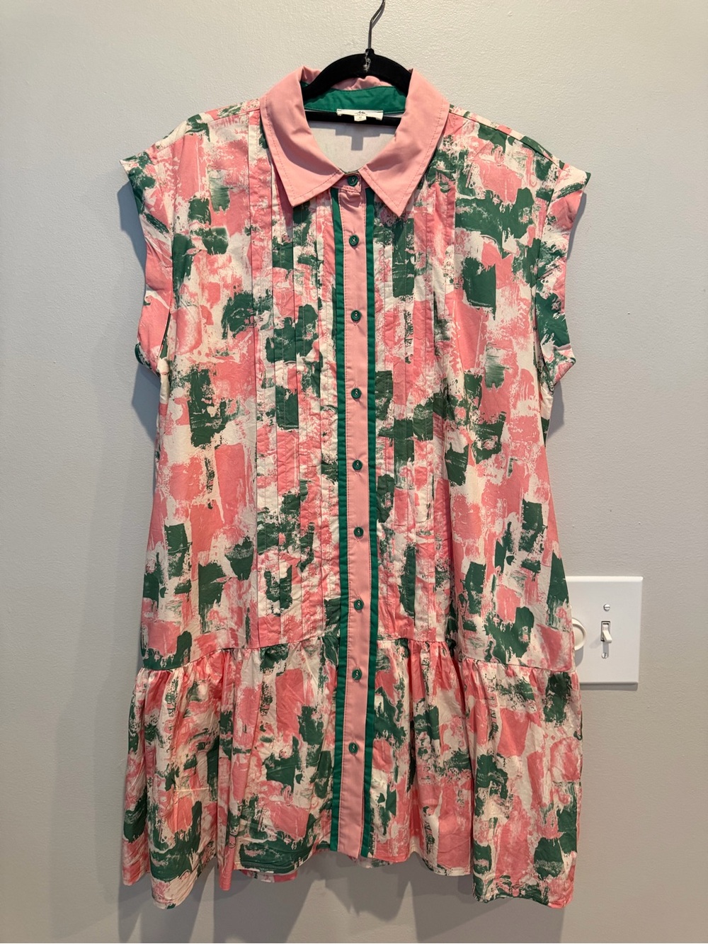 entro Pink & Green Abstract Print Shirt Dress